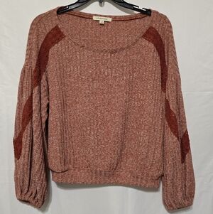 Oli & Hali Mineral Wash Mixed Knit Pullover Top M Rust Peach Boho Chic Cozy